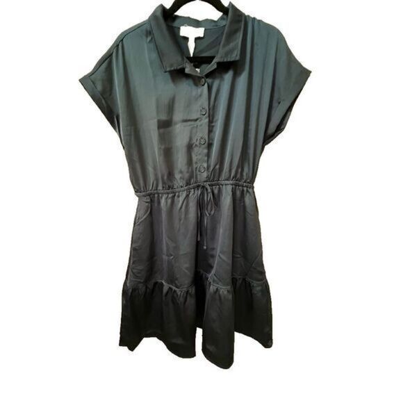 Lucky Brand Button-Down Tiered Dress Short Sleeve Collared‎ Casual Blue M - Picture 1 of 3
